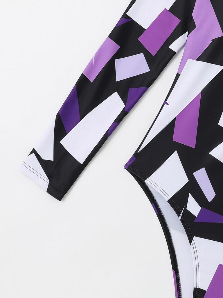 2024 Geometric Print Long Sleeve One-Piece Swimsuit for Women