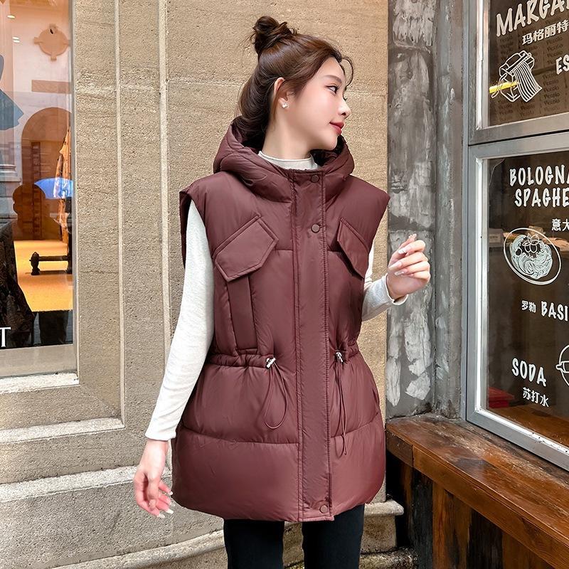 Chinese Opera Cotton Vest Women's Loose New Autumn and Winter Down Cotton Vest Vest Loose Vest Cotton Vest Vest Hooded