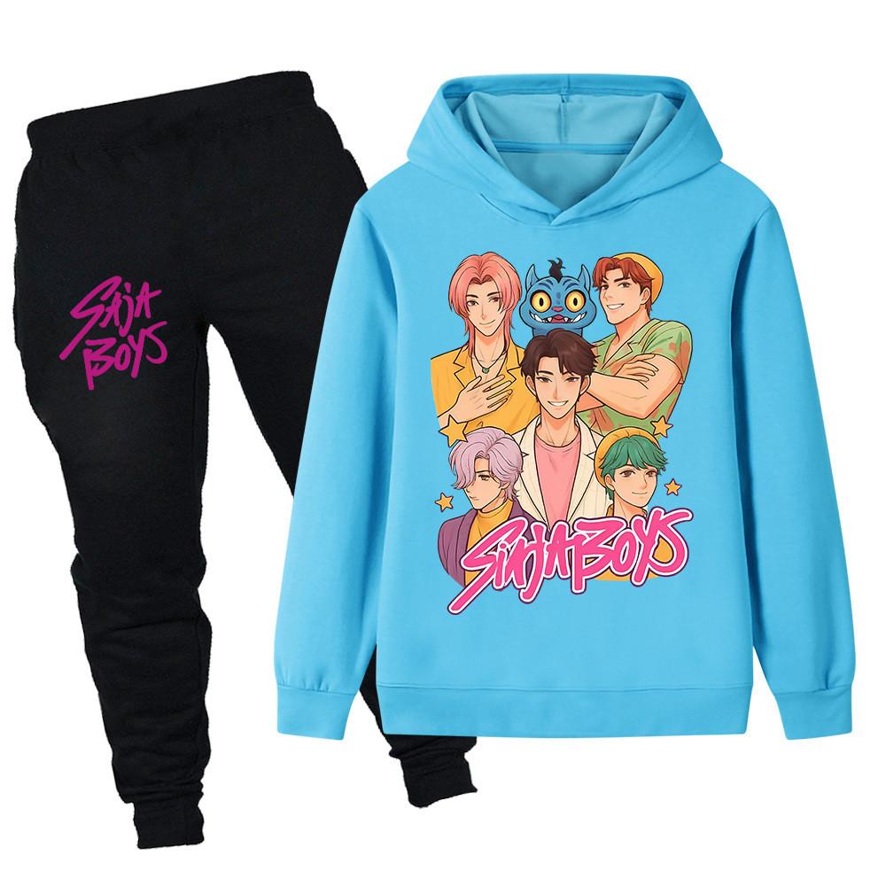 PB1219 Kinder Jungen Mädchen Kpop Mira Zoey Rumi Sajaboys Print Langarm Kapuzenpullover Hose Hosen Kleidung Sets