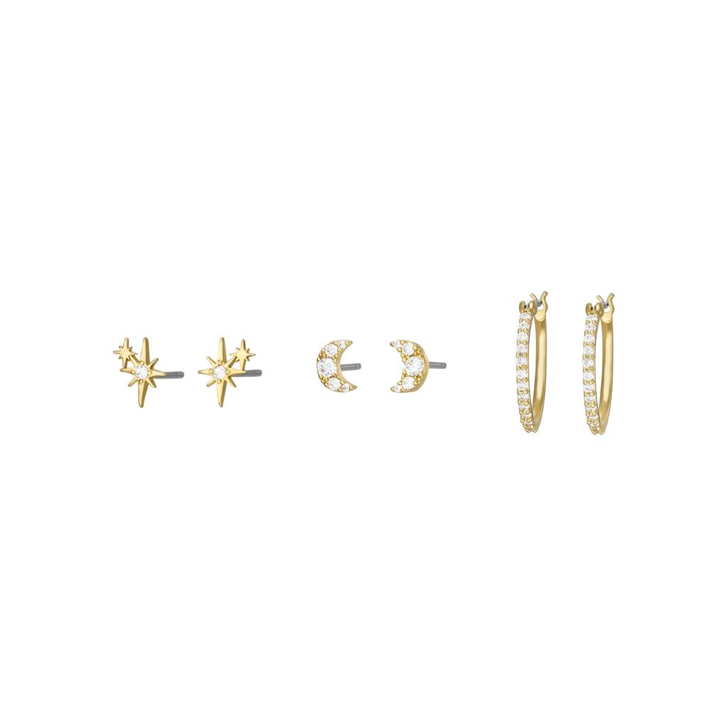 Brass Star and Moon Earrings Gift Set Gold-tone