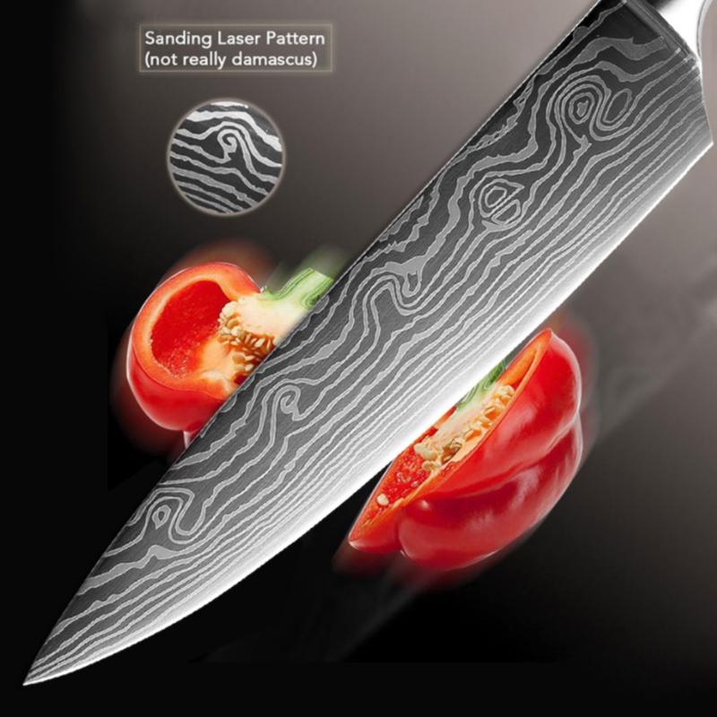 Women's Kitchen Knives - 3-piece Set of Damascus Steel Japanese Chef's Knife Stainless Steel Kitchen Knife Meat Cleaver