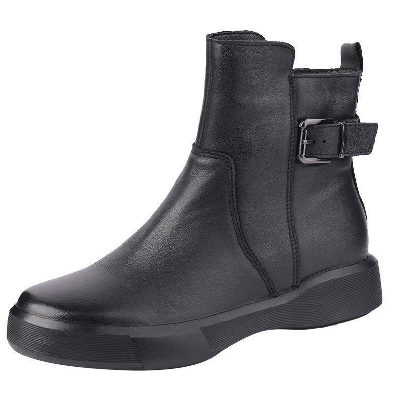 Women's Short Boots  Autumn/winter Thick Soled Casual High Buckle Round Toe Flat Bottomed Casual Boots for Women