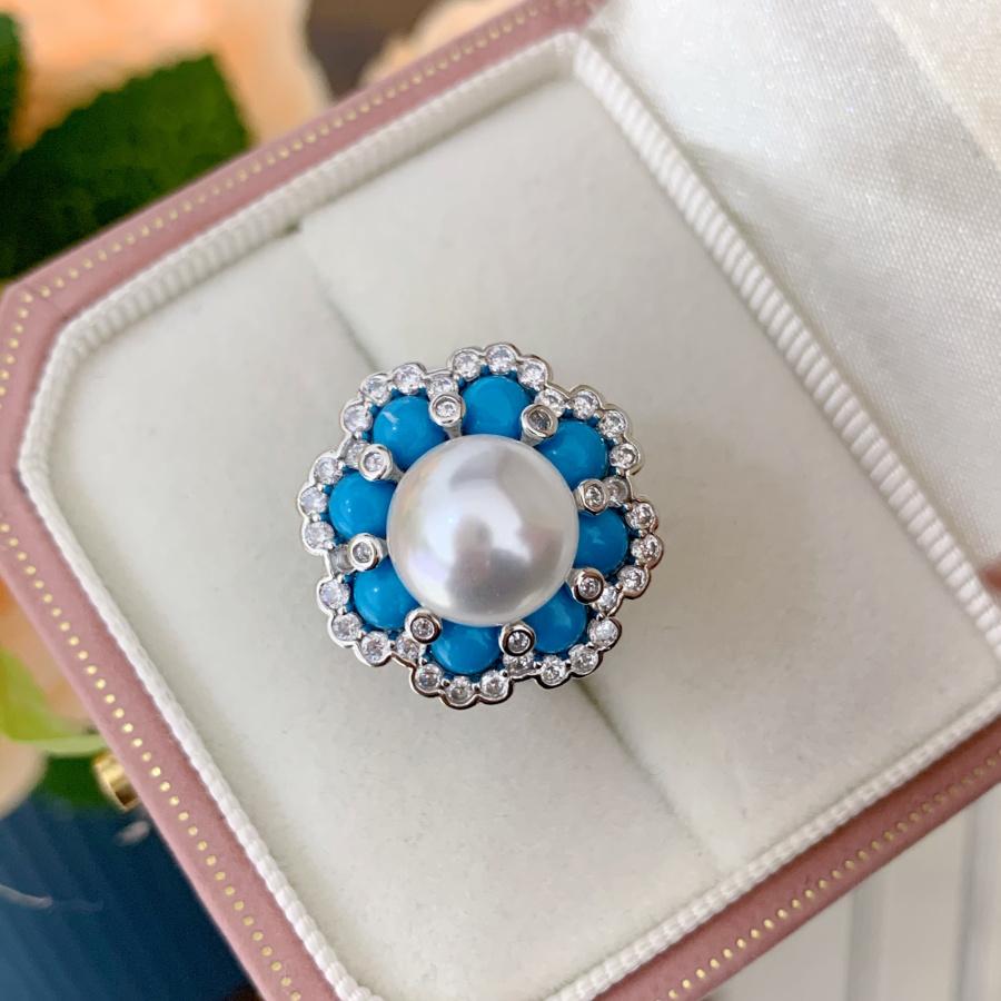 10mm Big Natural Round Pearl Fashion Ring DIY 925 Silver Holder Setting Fine Wedding Jewelry for Women