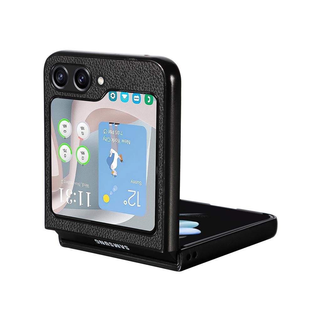 Für Samsung Galaxy Z Flip5 5G Litschi-Textur Handyhülle PU-Lederbeschichtete PC Slim-Fit Hülle