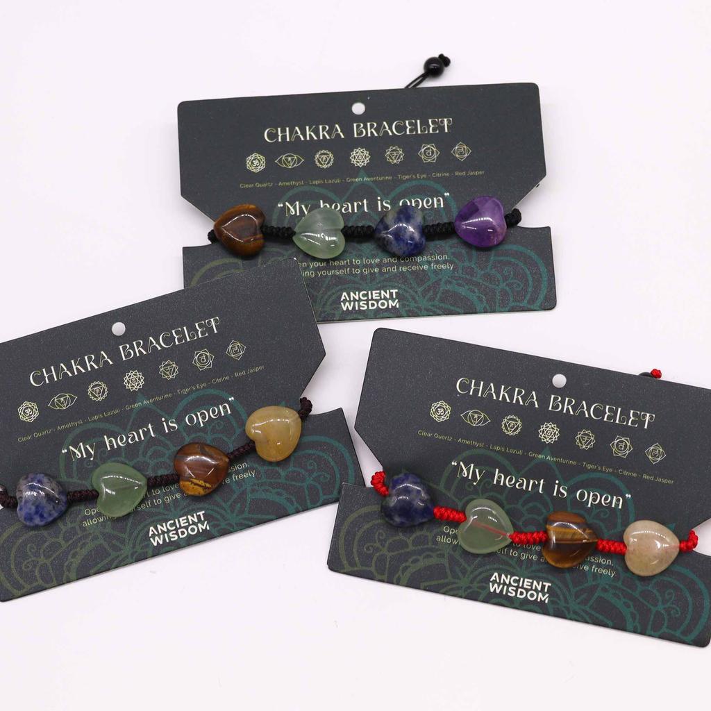 Chakra Stone String Bracelet, Hearts