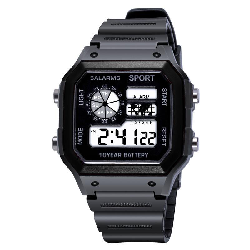 INS style men's small square adolescent student electronic watch, multi-functional temperament waterproof luminous watch