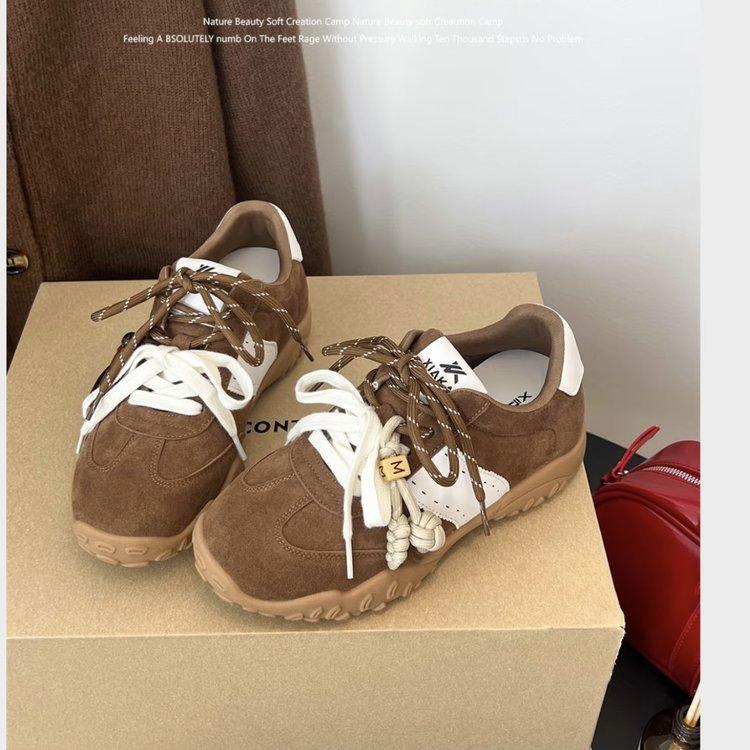 Cowhide version new color~ 5cm inner height increase crescent thick-soled mandarin duck shoelaces sports and leisure shoes women's German training sh