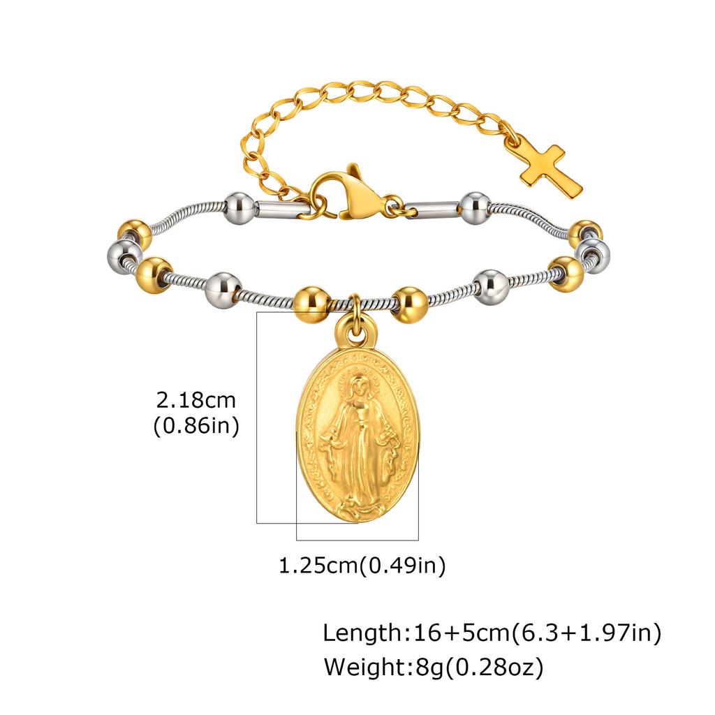 Vnox Light Luxury Rosenkranz Halsketten für Frauen, Edelstahl Perlenkette Jungfrau Maria Anhänger, Kreuz Schwanz Religion Schmuck Geschenk