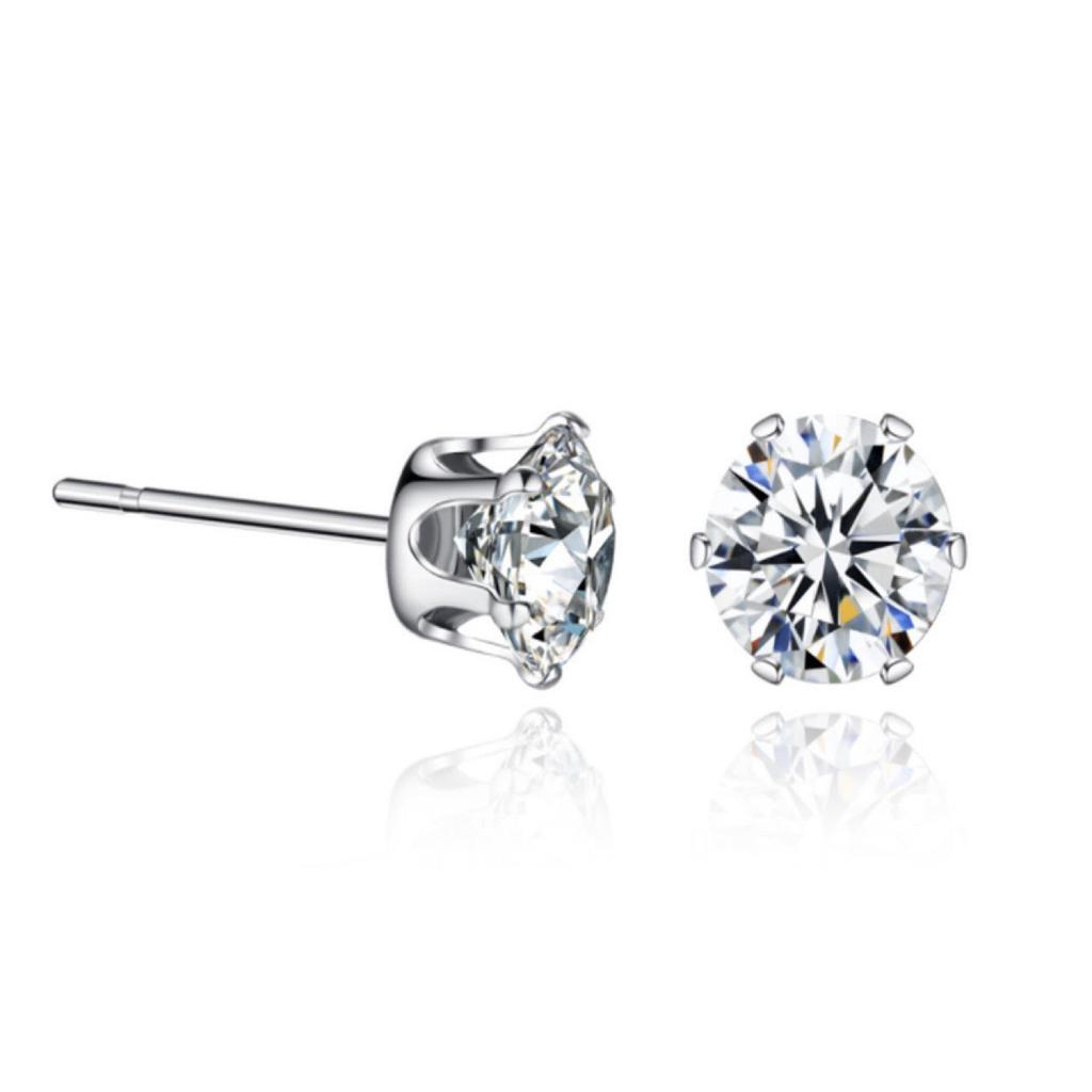 "Crown Stainless Steel Zircon Six-Claw Earrings - Titanium Ear Bone Studs for Women"