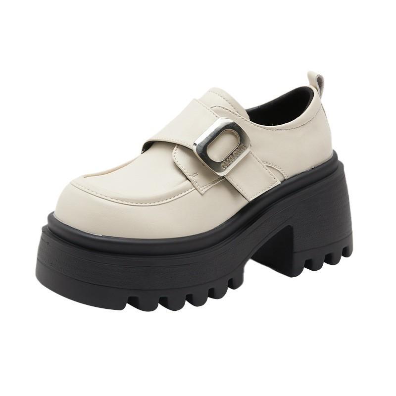 Small leather shoes women's 2025 autumn new British style platform round head versatile heightening loafers thick heel JK single shoes