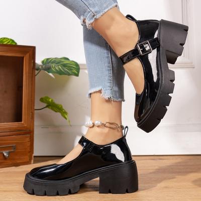 Pantofi de damă la modă cu curea cu cataramă, pantofi cu toc înalt de damă la vânzare, pantofi de gală cu vârf rotund, pantofi cu toc solid noi pentru femei, mărime plus