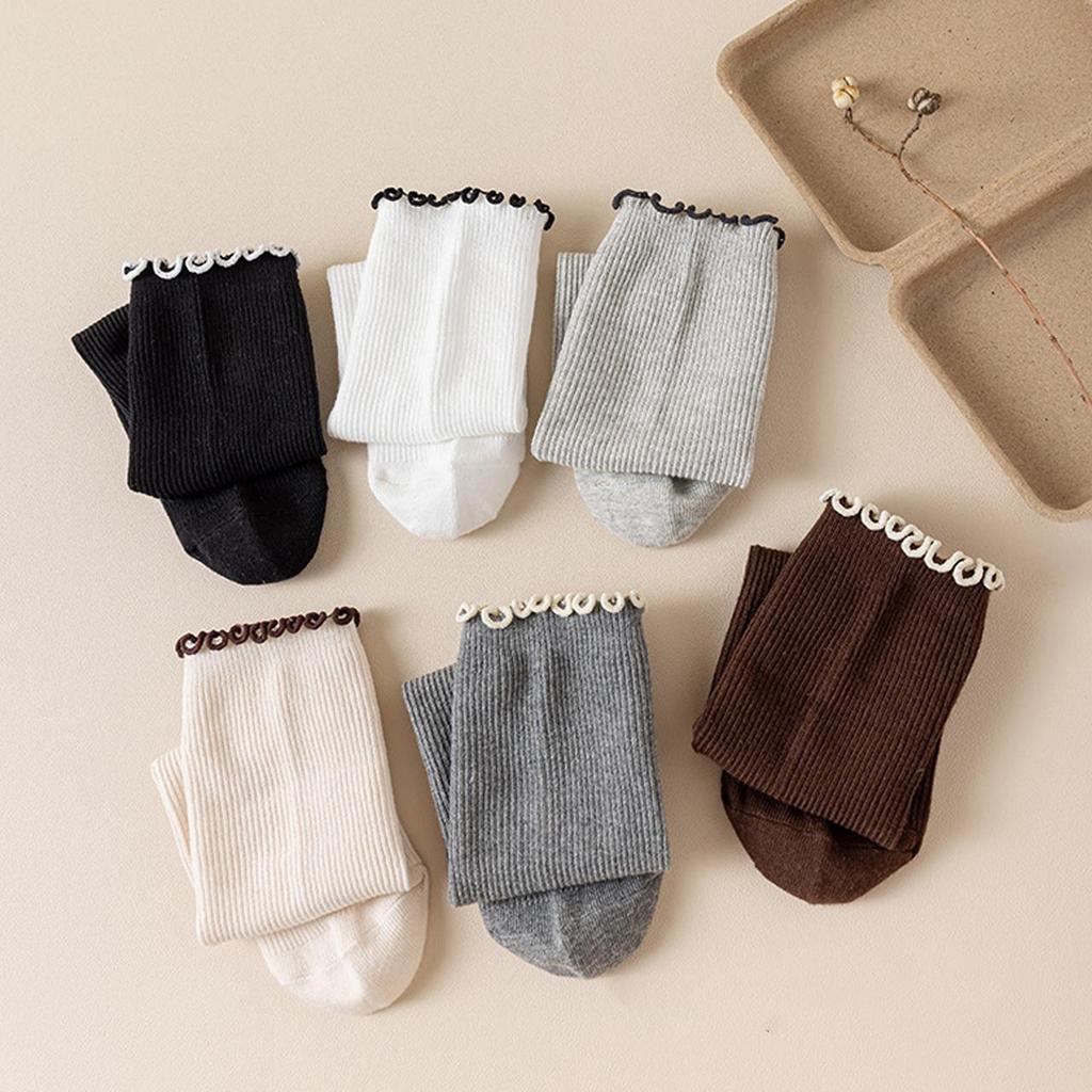 4-8J Süße Rüschen Mädchen Lange Socken Einfarbige Gestrickte Kniestrümpfe Frühling Herbst Kinder Baumwollsocken