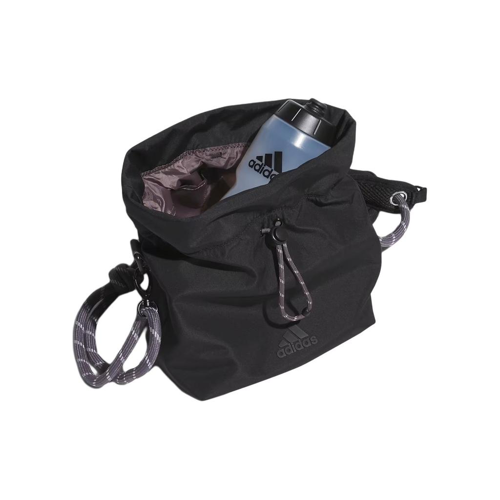 adidas Logo Drawstring Closure Polyester Fabric Tote Shoulder Bag Women Bags Black IK4776