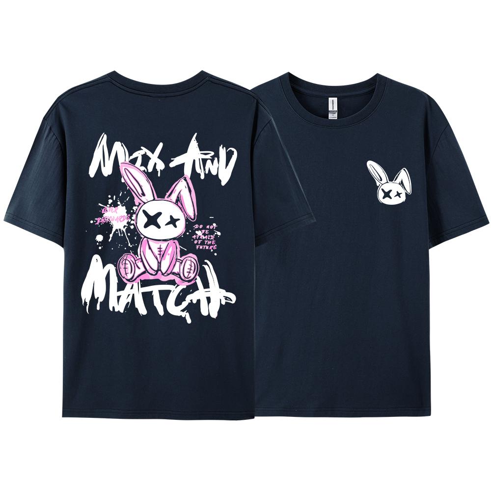 Best Selling New Pink Ragdoll Rabbit Harajuku Print T-Shirt Men Loose Clothing Hip Hop Casual Short Sleeve Cotton T-Shirt Couple