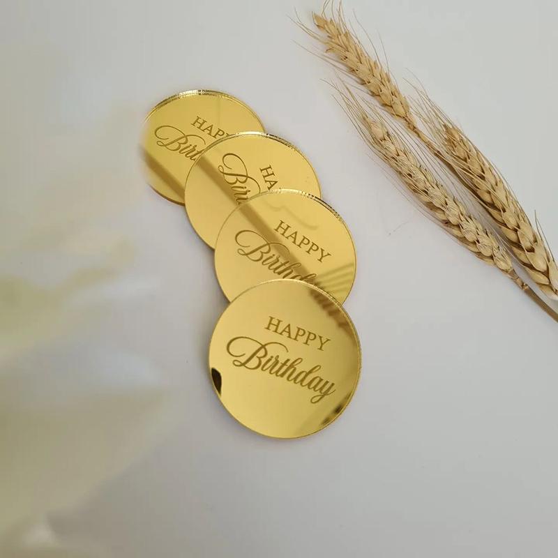 5Pcs/Set Of Circular Marked Acrylic Happy Birthday Cake Decoration Valentine'S Day Wedding Party Dessert Diy Decoration