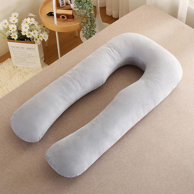 Jednobarevný těhotenský polštář ve tvaru U z křišťálového sametu s odnímatelnou bederní opěrkou