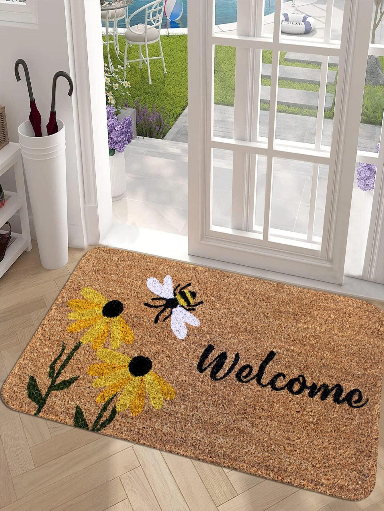 

Цветочный и буквенный графический противоскользящий коврик для двери, коврик для помещений и улицы, коврик «Добро пожаловать», ковер для спальни у кровати, коврики для маленького дома, кухни, гардеробной 30x50cm