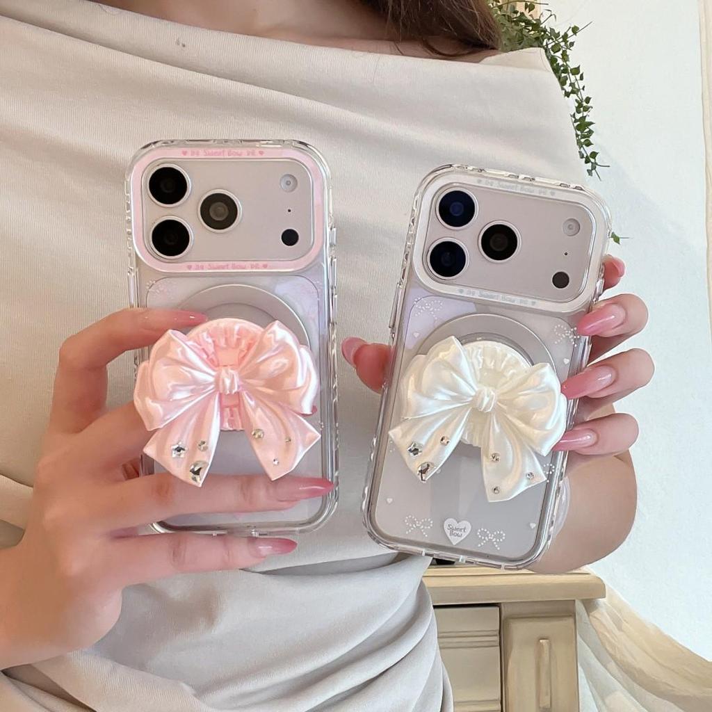 Transparent Magnetic Bow Suction Phone Case for Apple iPhone 17 Pro Max - Full Coverage, 16th Gen