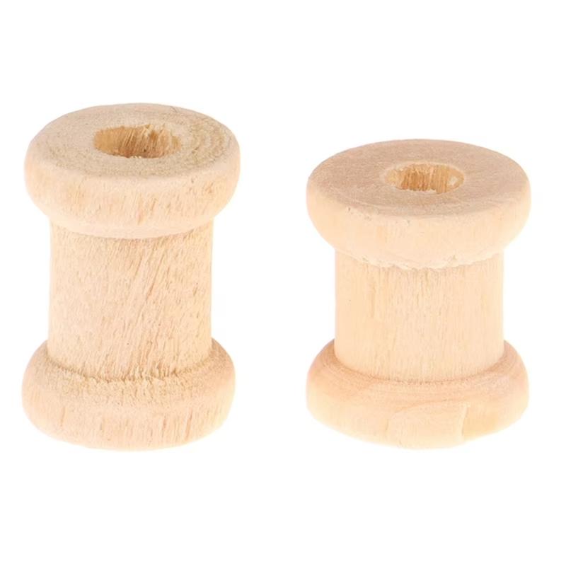 100 Pcs Wood Empty Spools Empty Sewing Spools Wood Sewing Bobbins Sewing Thread Ribbon Holder Empty Bobbins for Sewing