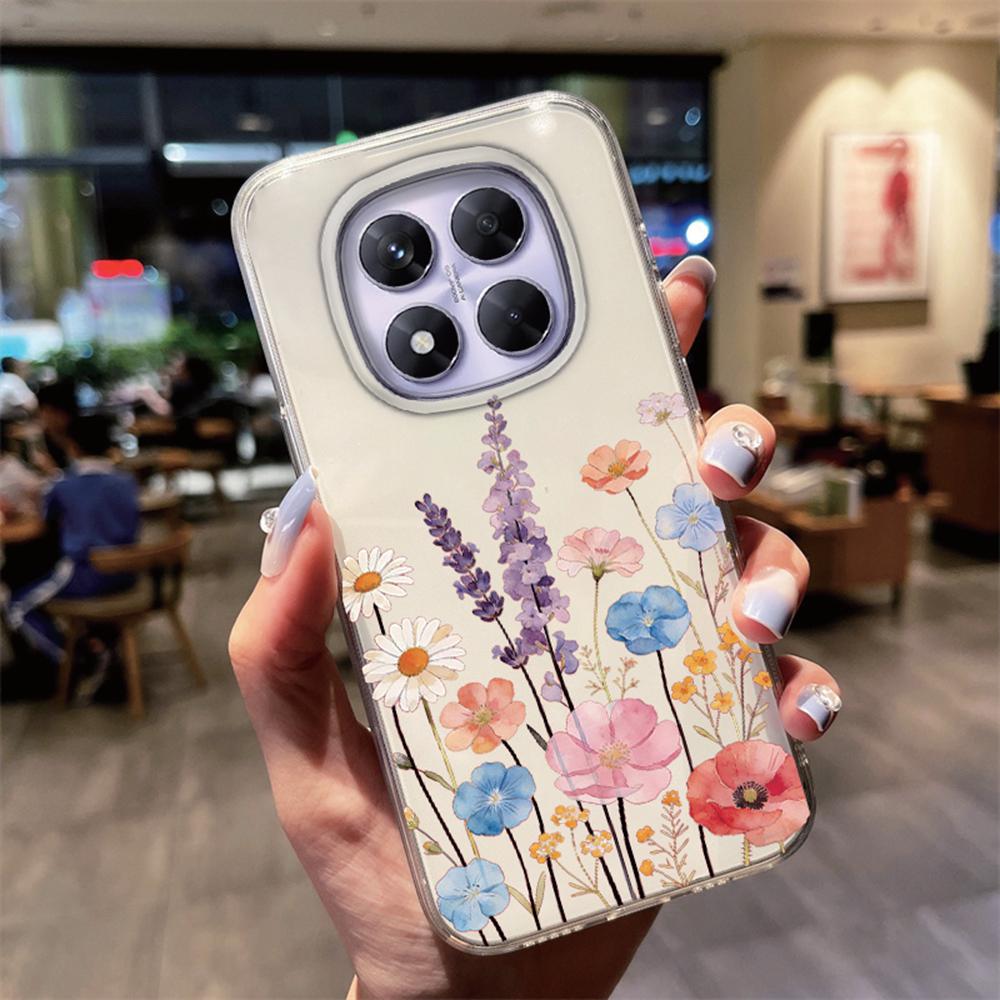 Colorful Floral Korean INS Style Clear Phone Case For Xiaomi Redmi Note 15 14 Pro 15C 14C Protection Soft TPU Transparent Cover