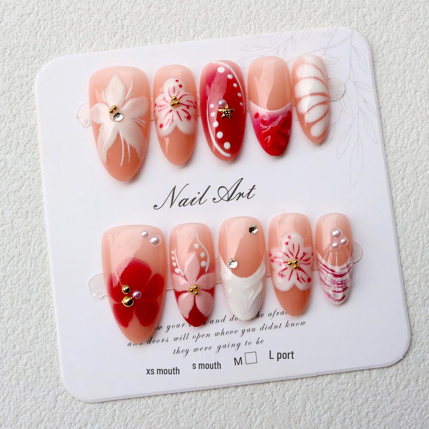 French Gradient 3D Carved Wearable Nails - Spicy Girl Ice Flower Nail Art Stickers