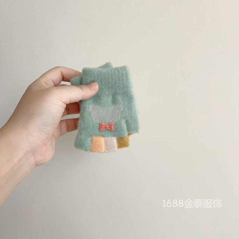 - Years old, baby sticky bow Mickey half finger autumn and winter cute baby gloves warm knitted gloves
