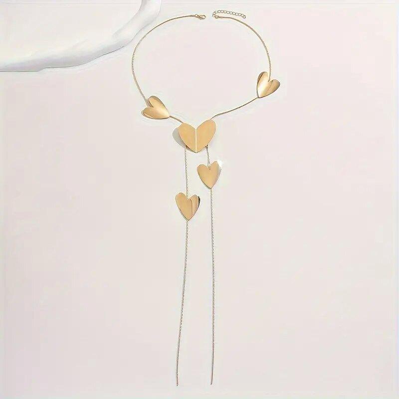 Versatile Ladies Long Necklace Trendy Temperament Jewelry Heart Geometric Chain Necklace