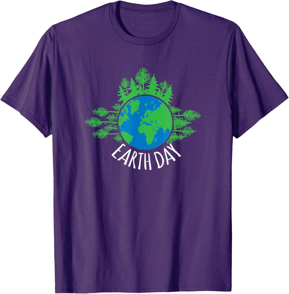 Earth Day Globe Trees Graphic Tee Nature Lover Casual Short Sleeve TShirt Men