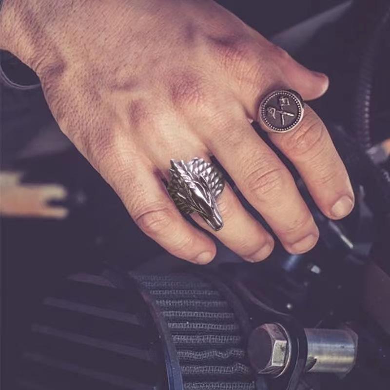 Retro Direwolf Ring Das Lied von Eis und Feuer Punk Gothic Offener Ring Für Männer Zinklegierung Schmuck Game of Thrones Zubehör Geschenke