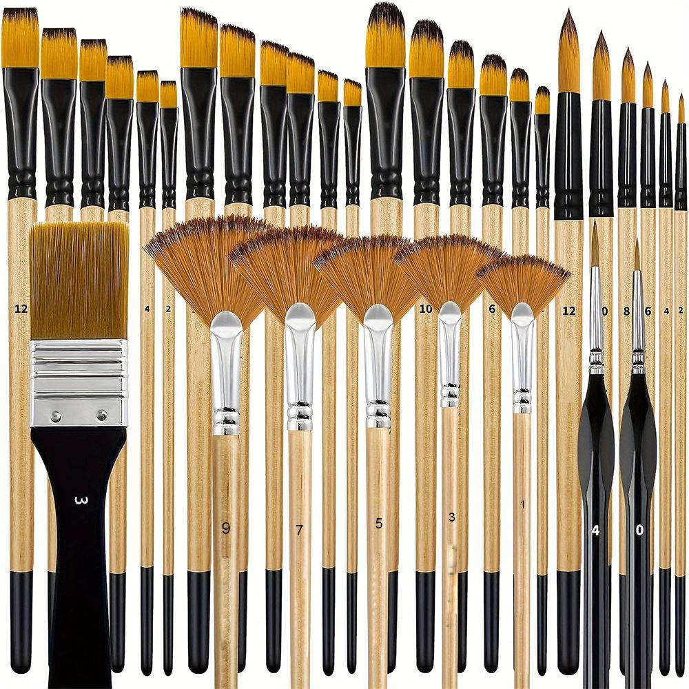 Art Oil Paint Brush 32 Pieces Set Nylon Hair Wooden Brush Hand Painted Wall Painting Watercolor Acrylic Paint Brush School
