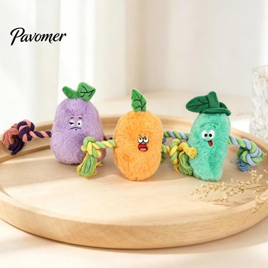 Aggressive Chewer Toy Stuffed Vegetable Dog Toy, Interactive Squeaky Chew Plush Carrot Eggplant Green Pepper with Rope Arm for Tug-of-war, Small