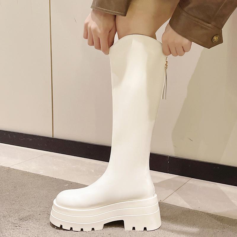 New Women Boots Zipper Thick High Heels Women Thick High Heels Autumn Winter Boots Knee High Botas