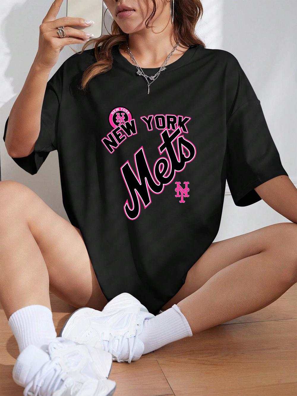 

New York Met Creative Fonts Letter Prints T-Shirt Women Cotton Summer Short Sleeve Comfortable Soft O-Neck Tops Casual Clothes 4XL
