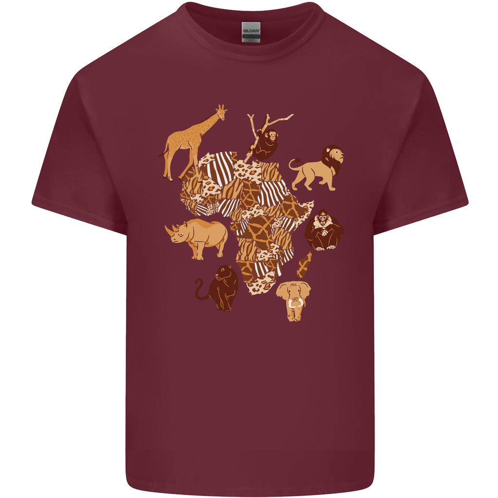Africa Wildlife Map Giraffe Rhino Ape Elephant Lion Unisexs Light Cotton TShirt