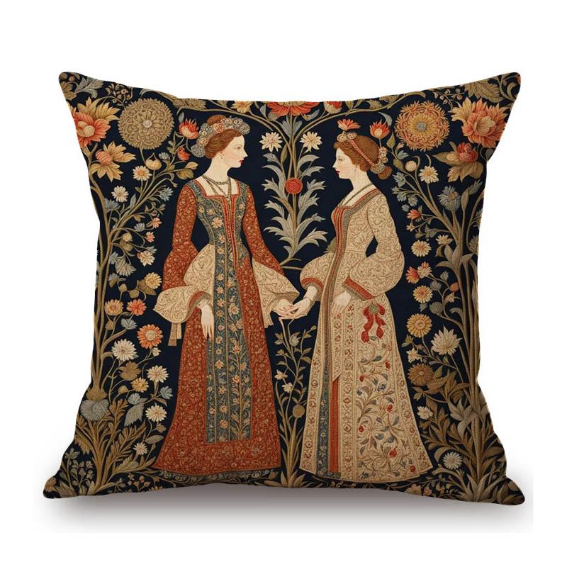Renaissance Retro William Morris Style Beautiful Lady Girl Flower Floral Classic Home Decoration Sofa Pillow Case Cushion Cover