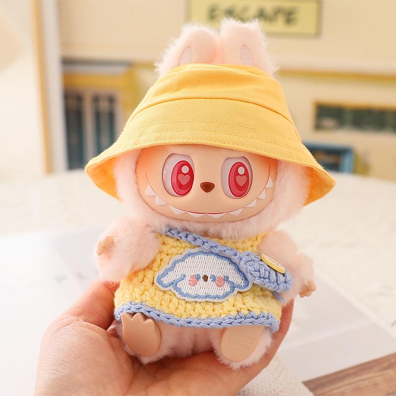 (No Doll) LABUBU Sitz Party Doll Costume Labubu Macaron 2nd Generation Sitting Vinyl Doll Woolen Set Hat Shoes