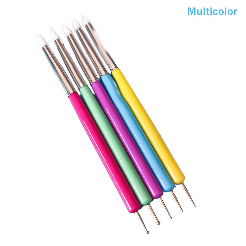 5Pcs Stainless Steel Dotting Tools Marbleizing Painting Pens 2 Way Nail Art Acrylic Silicone Point Flower Nail Pen