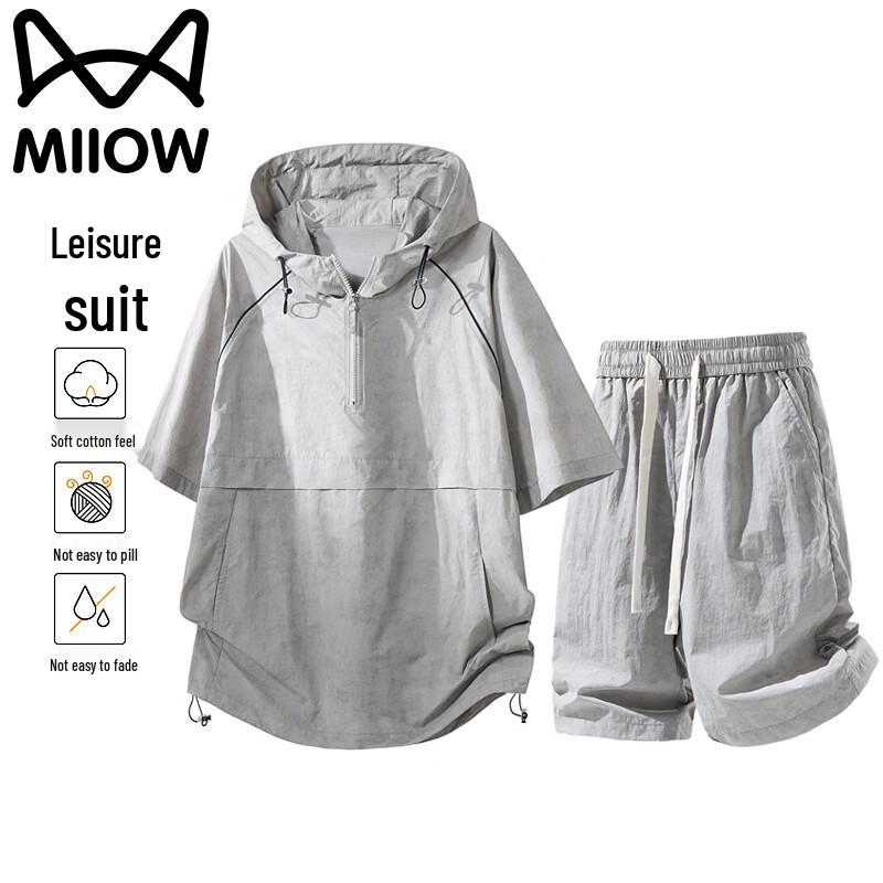 MiiOW Men s Summer Ice-Feel Hooded T-Shirt & Shorts Set XL