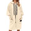 Women's Loose Casual Drawstring Zipper Hooded Warm Lambskin Long Coat