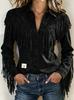 Women's Shirt Collar Tassel Jacket Long Sleeve Retro Single-Breasted Short Coat Streetwear