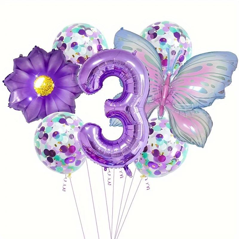 9PCS Butterfly Number Balloons Set Birthday Party Decorations Anniversary Layout Celebration Indoor Event Party Decor Supplies