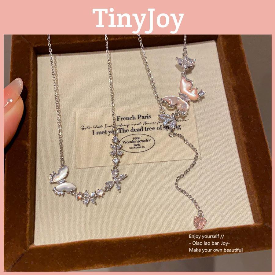 Halsband med hänge i rostfritt stål med djurmotiv, zirkonia och fjärilsdesign för kvinnor