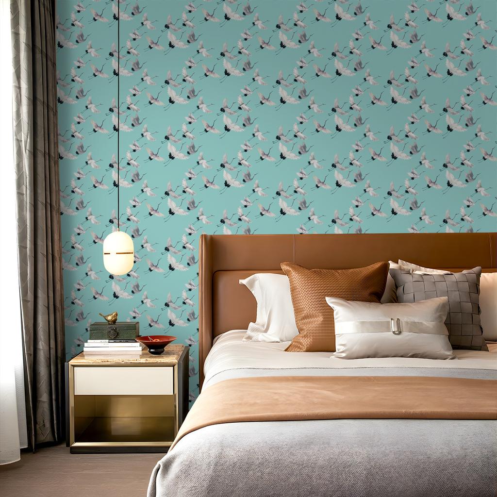 Blue Crane Wallpaper Peel and Stick Removable Self Adhesive Bird Wallpapers for Bedroom Living Room Cabinet Decor Contact Paper