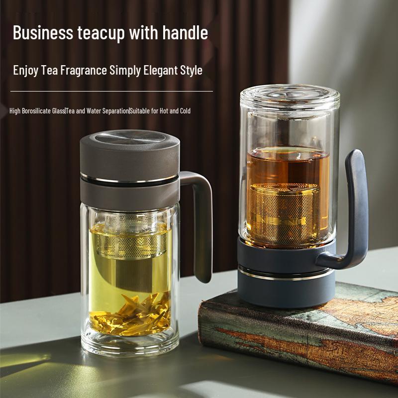 Двухстенная боросиликатная стеклянная кружка с ручкой от ожогов для офиса или чая Deep Blue