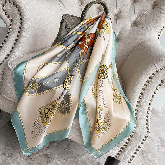 90cm *90cm Design Scarf Lady Shawl Printed Silk Felt Headscarf Scarf Lady Headscarf Square Scarf Lady Wrap Scarf 2021