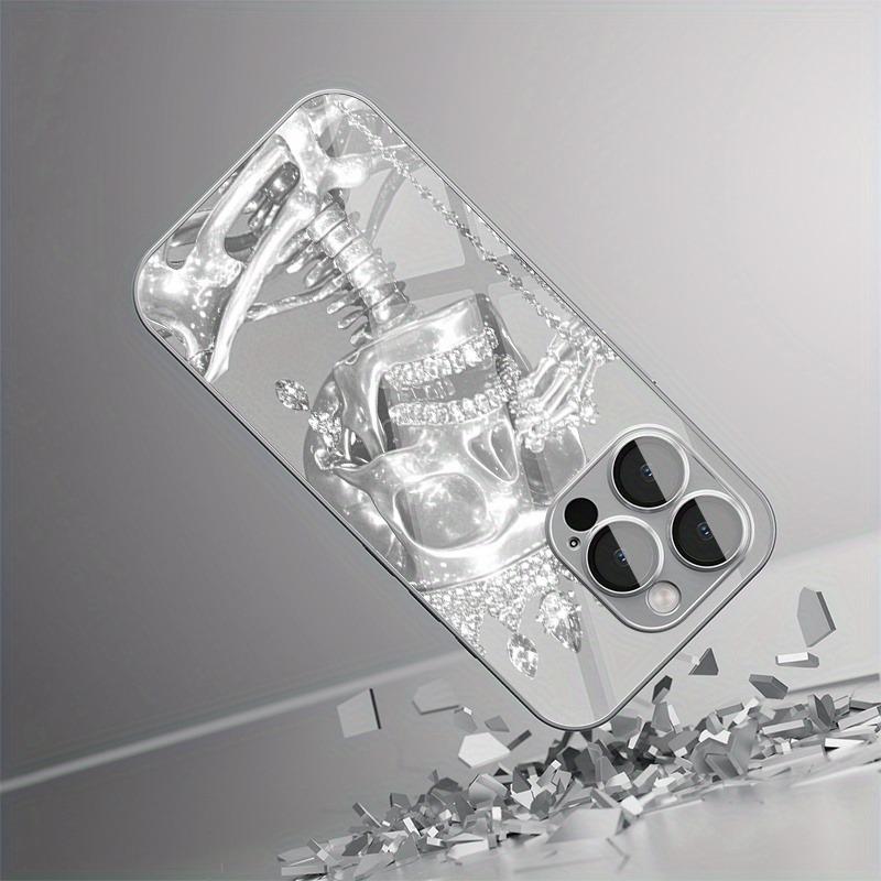 Luxury Diamond Skull Pattern Electroplated Silver Phone Case For Samsung Galaxy S25 S24 S23 Ultra Plus FE Tempered Glass Cover