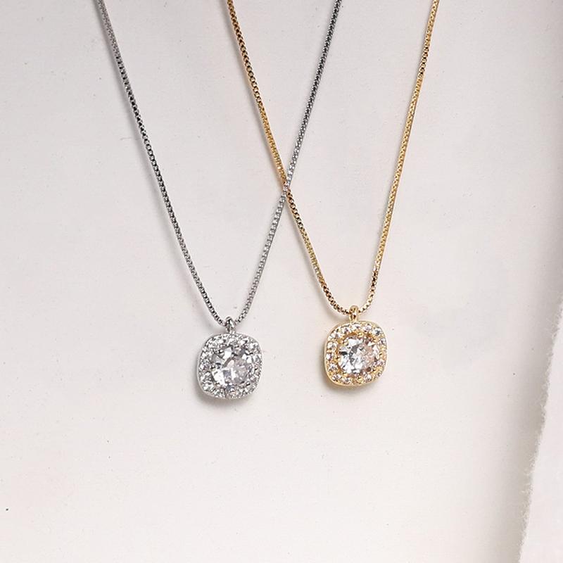 ANENJERY Square CZ Necklace for Women Cubic Zircon Clavicle Chain Elegant Necklaces Party Jewelry New