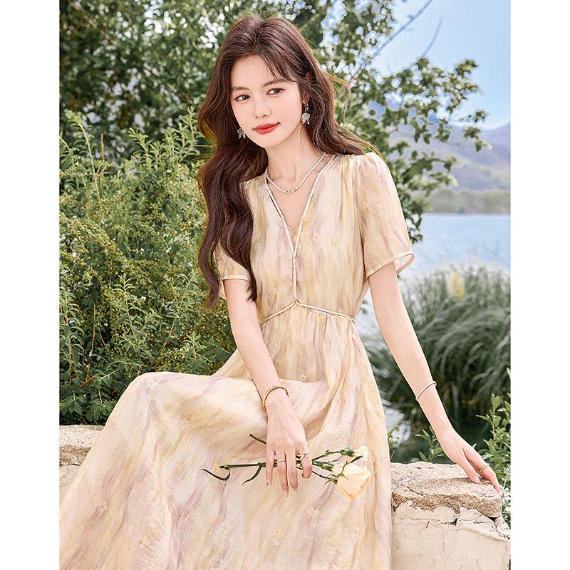 Elegant Tie-Dye Short-Sleeve Midi Dress