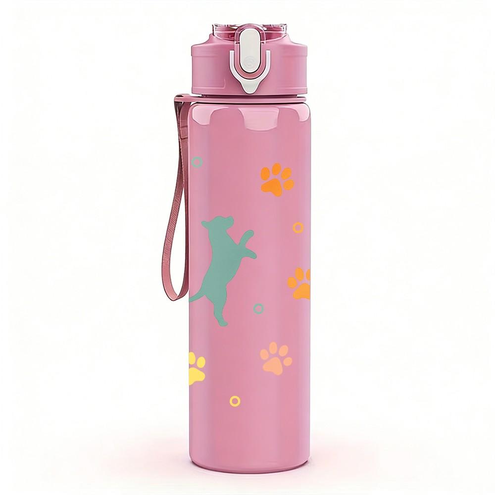 1PC Multi Animal Paw Print Pattern 750ml Color Plastic Sports Water Bottle Leakproof Flip Straw Lid Suitable for Sports Office Home Use