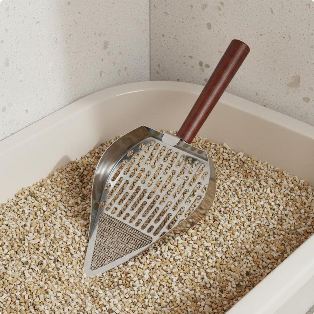 Cat Waste Remover Stainless Steel Wooden Handle Rustproof Deep Pet Scooper